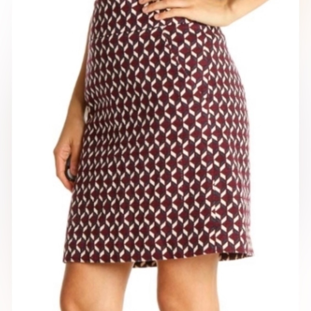 Ann Taylor Lined Maroon/Black A-Line Cotton Skirt Back Zip Size 2